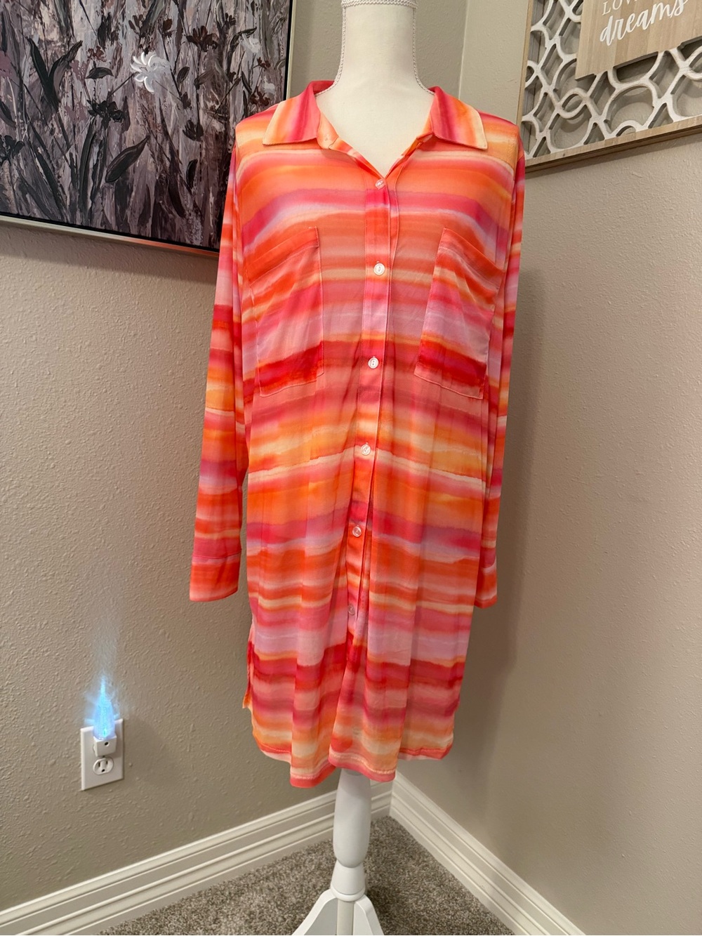 ⛔️Swimsuits For All BUTTON FRONT MESH
COVER UP TUNIC Size 14/16 NWT